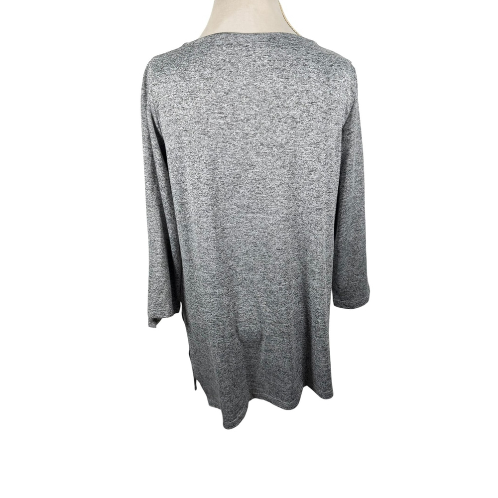 Clara Sun Woo Gray Marled Knit Sweater V-Neck Tunic Top Ruffle 3/4 Slv Size M - Picture 7 of 8